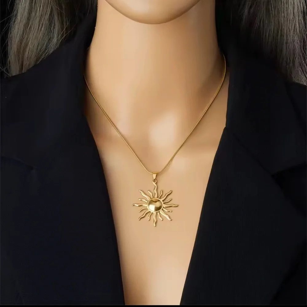 New Stainless Steel 18K GOLD SUN Necklace